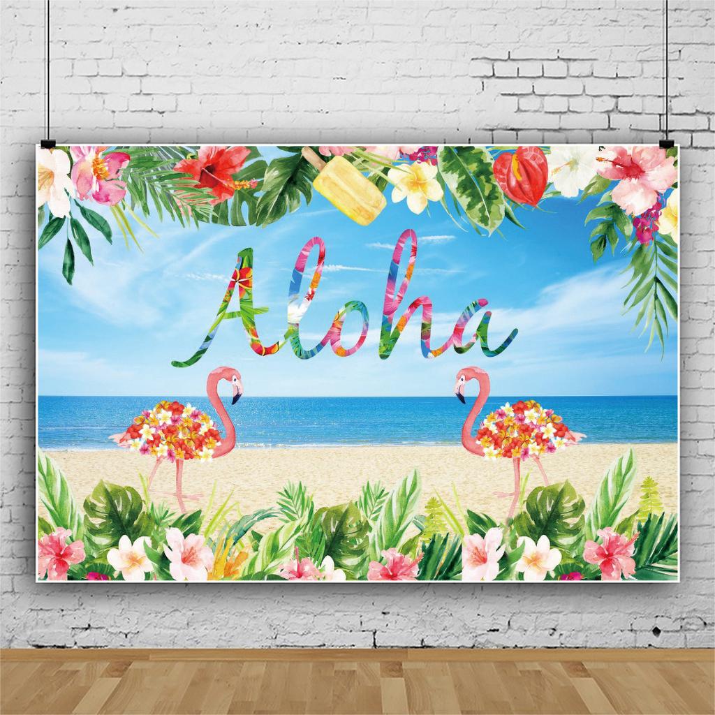 Summer Hawaii Beach Backdrop Tropical Flowers Aloha Luau Sea Surfboard Holiday Party Birthday Photography Background Decor Props
