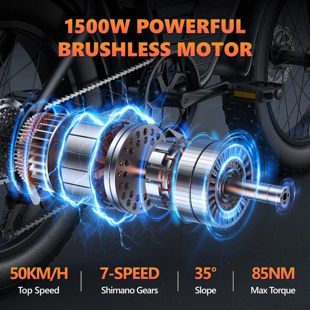 KICKWEY K7 Bicicletta Elettrica per Adulti 1500W Batteria 48V23Ah Ruote Grasse da 20 Pollici Bicicletta Elettrica da Uomo per Tutti i Terreni