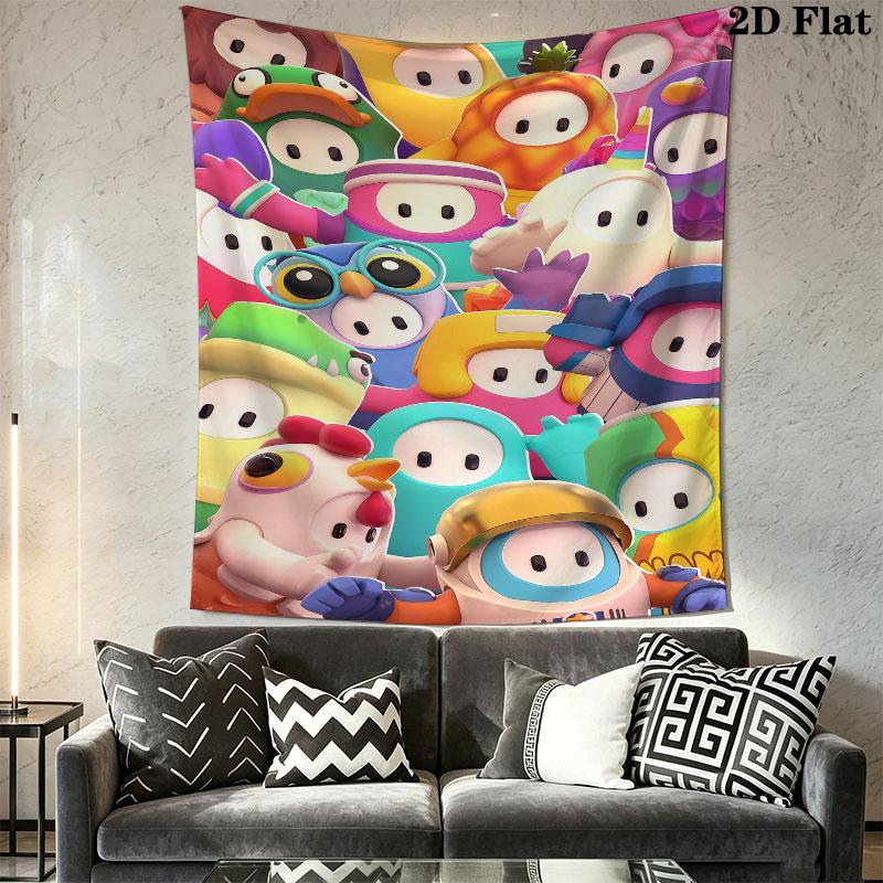 Fall Guys Wall Tapestry Aesthetic Wall Hanging Printed Fabric Blanket Decorative Tapestries for Bedroom Living Room Home Decor
