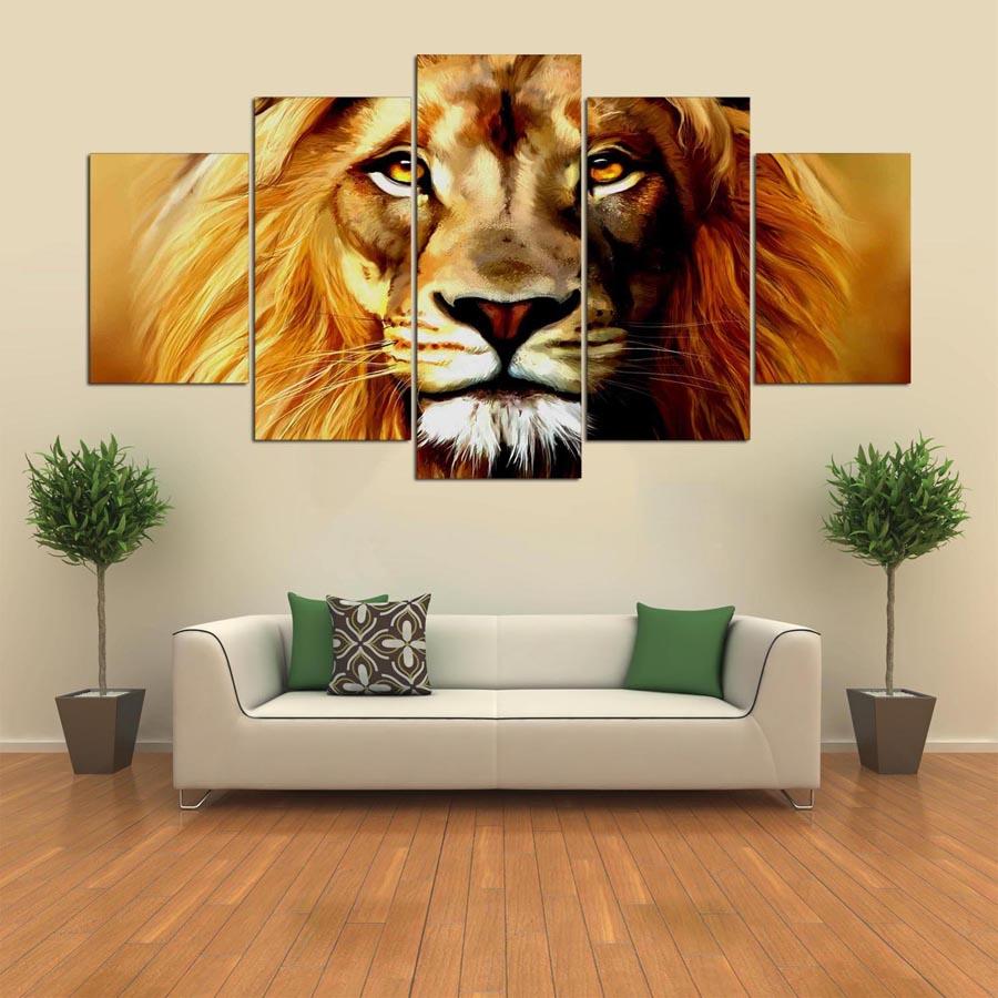 5 Piece Wall Art Canvas Paintes Animals Lions Vintage Poster Paintings  Modular Home Decor Pictures For Living Room Decoration