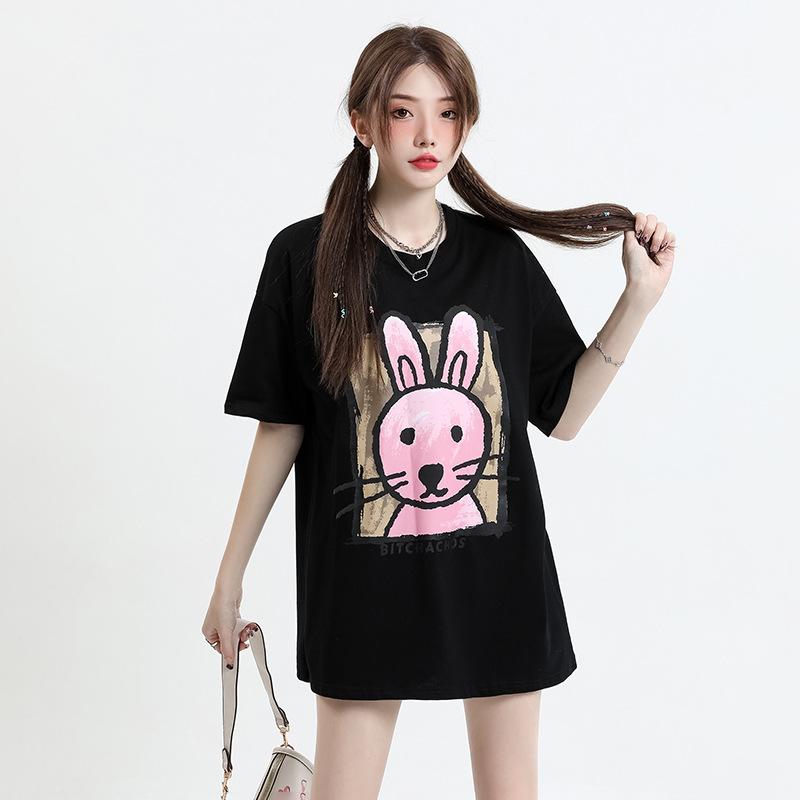 

Футболка женская и мужская новая летняя одежда креативный принт свободная и тонкая круглая горловина рубашка с короткими рукавами XL чёрный