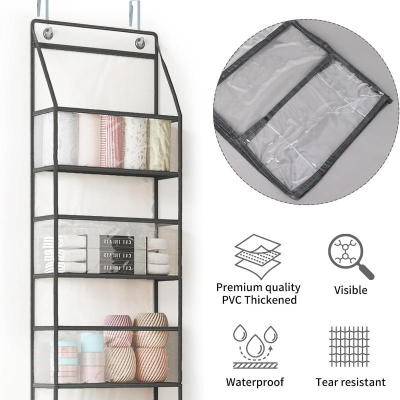 The Door Hanging Organizer - 5-Shelf Room Storage with Clear Plastic Pockets for Behind The Door - for Closet, Bedroom
