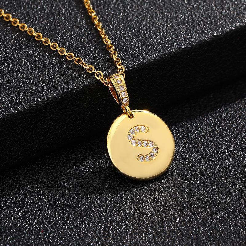Letter Necklace Fashion 26 One Letter Copper Inlaid Cubic Zircon Vacuum Plating Stainless Steel Chain Necklace