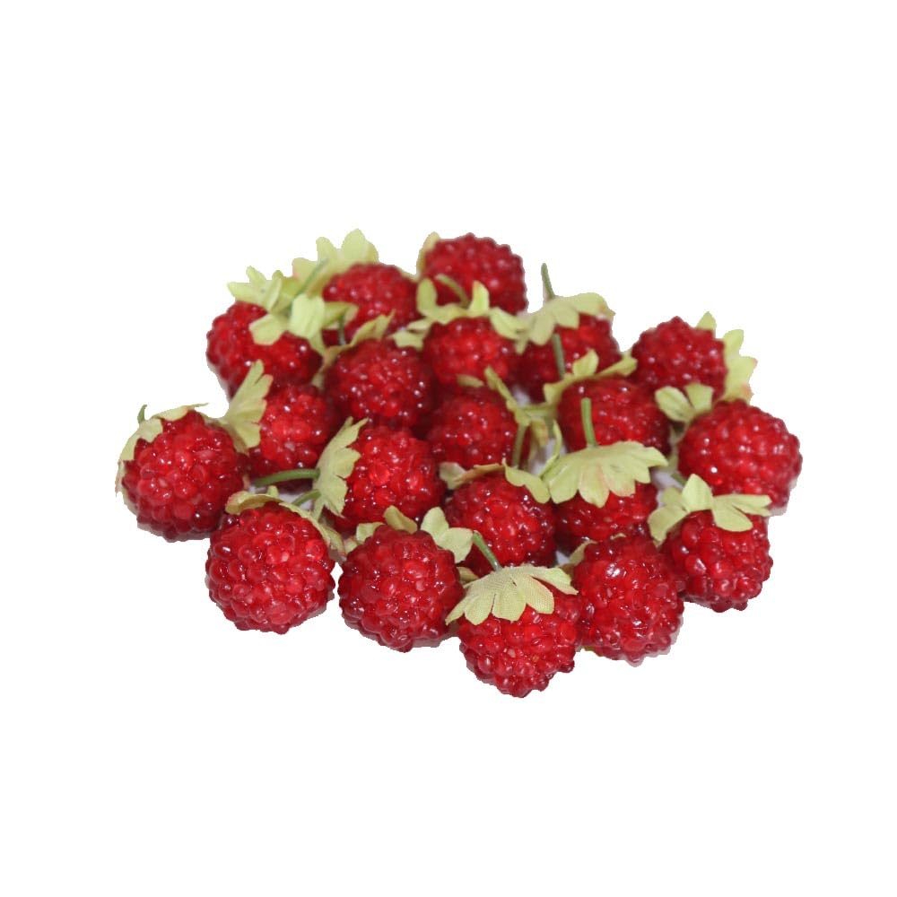 Raspberry Fruit Food Artificial Interior Decoration Models, Raspberry, 20-Pack, Samples, Flowers, Display, (Red EX)