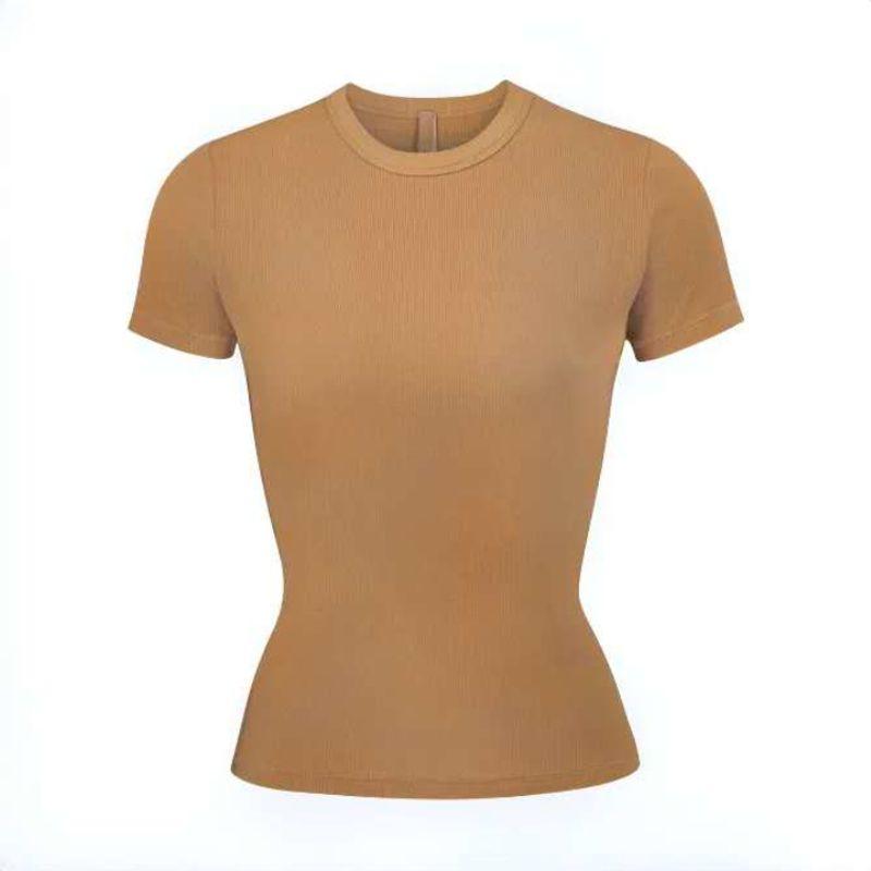 Skims Kardashian Original Soft Lounge Modal Rib Stretch Silm Round Neck Short Sleeve Tops