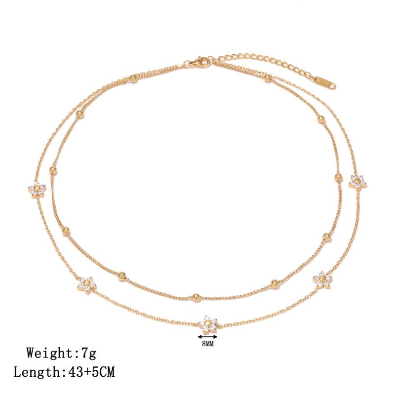 Stainless Steel Womens Star Flower Pendant Necklace Non fading Double layered Stacked Necklace 45+5CM&fashion золотистый