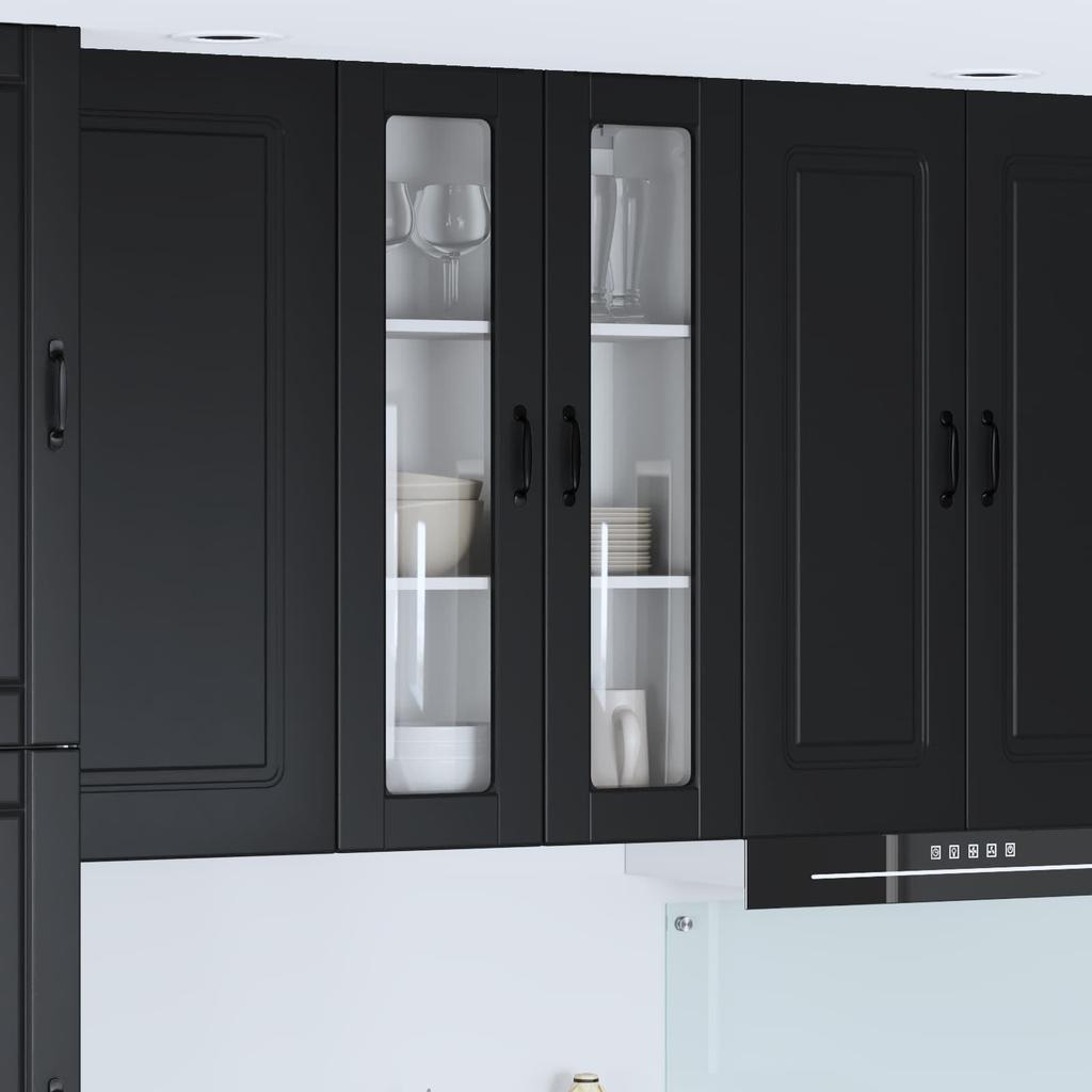 Porto Black Wall Mounted Glass Cabinet 60 x 31 x 100 cm Particleboard