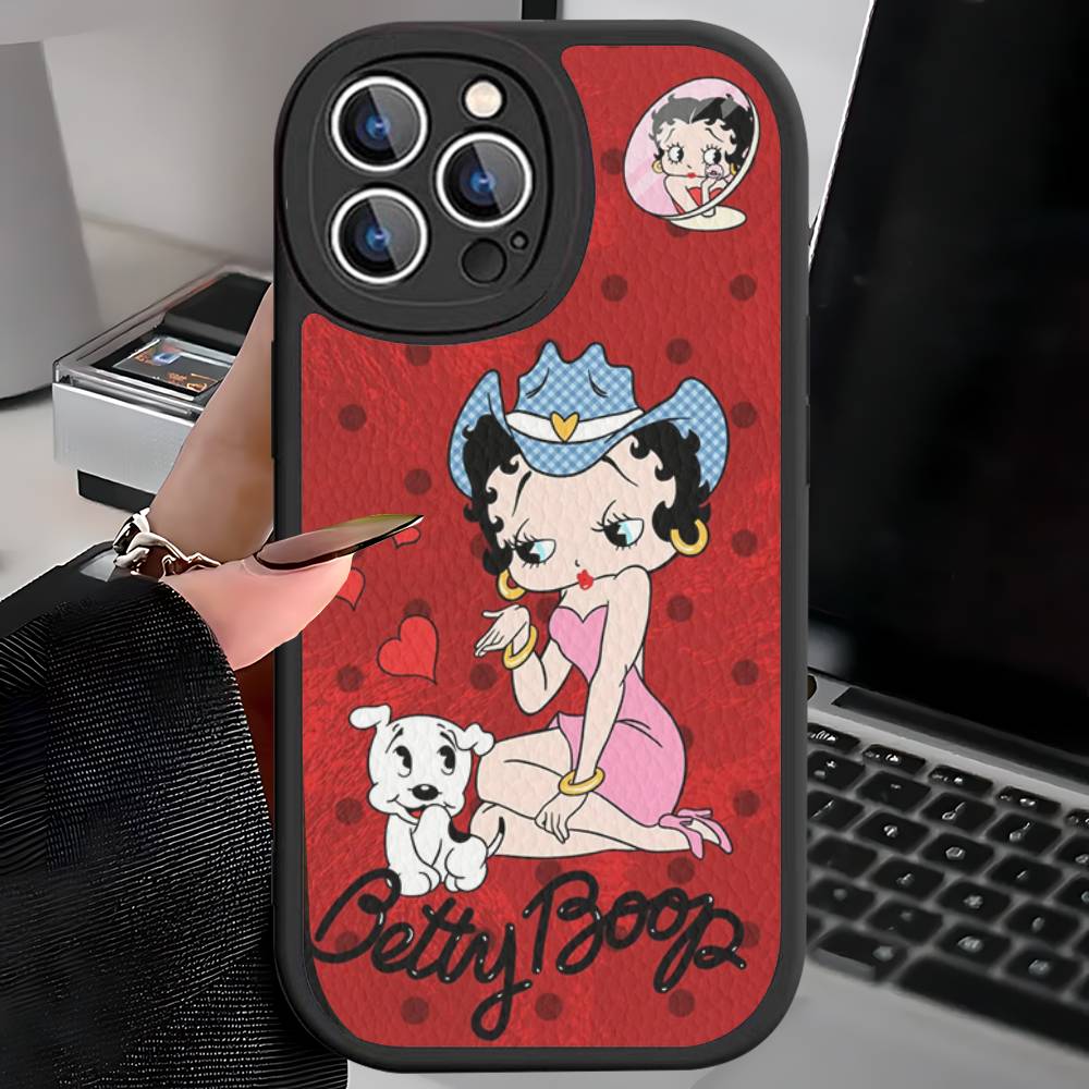 B-Betty-Cute-B-Boop Anime Leather Phone Case For iPhone 16 15 14 13 12 11 Pro Max Plus Shockproof Cover