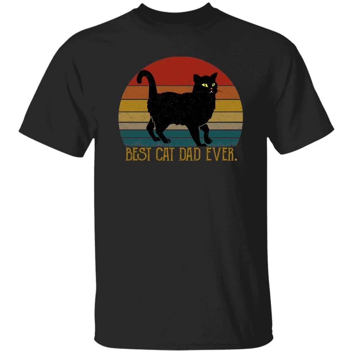 Best Cat Dad Ever T-Shirt gift Retro black cat Cat dad Unisex Tee Black Navy Dar 2XL