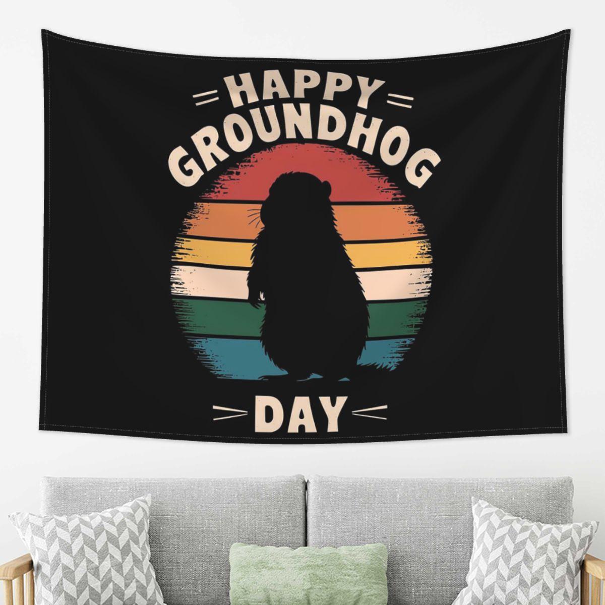 

Celebrate Groundhog Day Tapestry Wall Hanging Aesthetic Home Decoration Tapestries for Living Room Bedroom 74x94cm(29x37in)