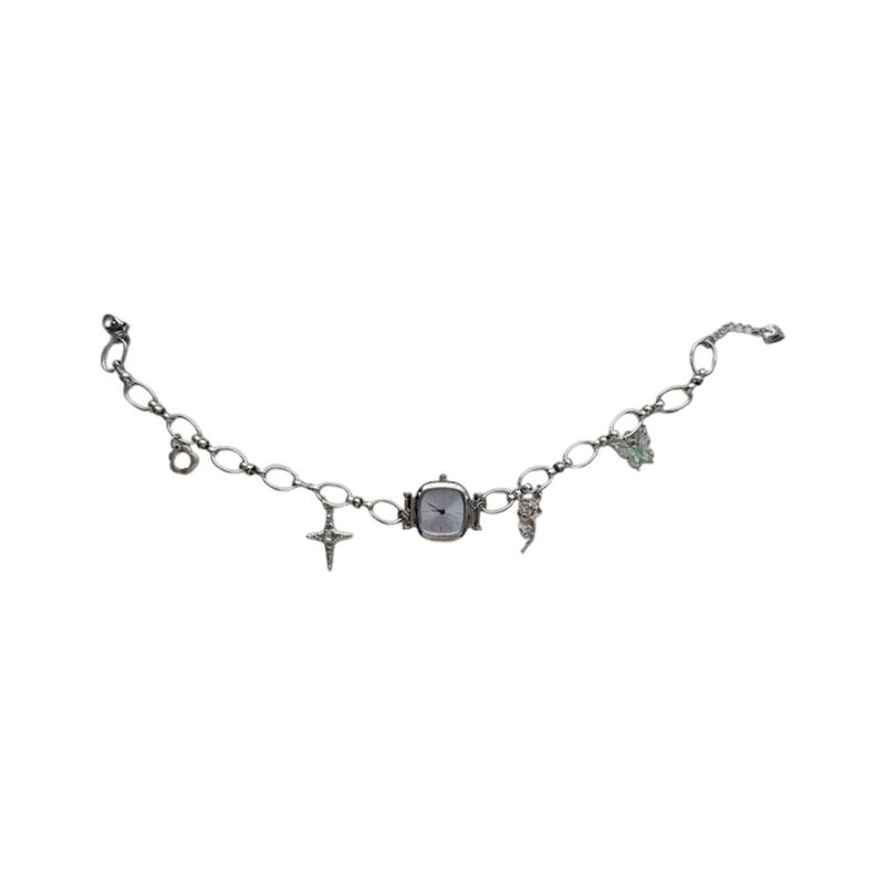 Heavy Duty Vintage Collarbone Chain Alloy Mechanical Watch Pendant Necklace Unique Sweet Cool Jewelry Gift for Women