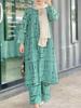 Women's Army Green Muslim Print Casual Fashion Set