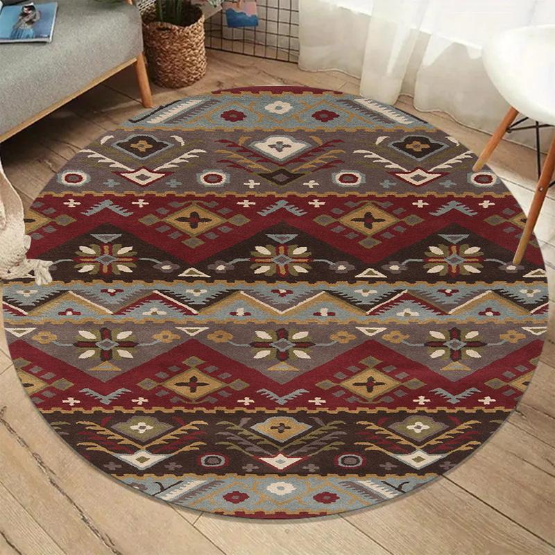

Geometric Greek Round Carpet Distressed Aztec Pattern Rug for Living Room Bedroom Soft Floor Mat Modern Tribal Home Decoration 80cm x 80cm