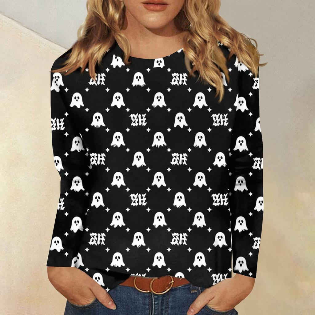 Women's Daily Casual Long-sleeved Flowers Printed Crew-neck Top