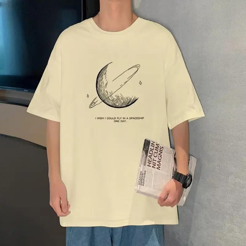 Men's Cotton Oversized T-shirt Loose Tops Tshirts For Clothing Breathable Casual Pattern Short Sleeve Tees Streetwear Recommend