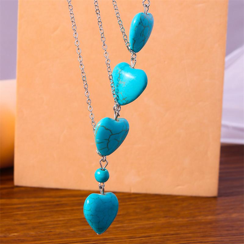 Aihua Bohemia Turquoise Stone Heart Necklace for Women Choker Collier Femme Ethnic Necklaces Statement Jewelry