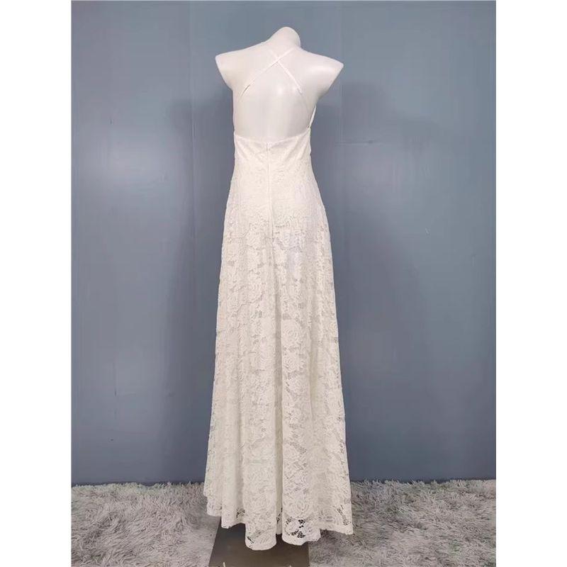 Foreign Trade Lujia Heavy Industry Lace Sling Sexy V-neck Slim fit Slimming Light Wedding Dress Split Island Trip Shoot Dress