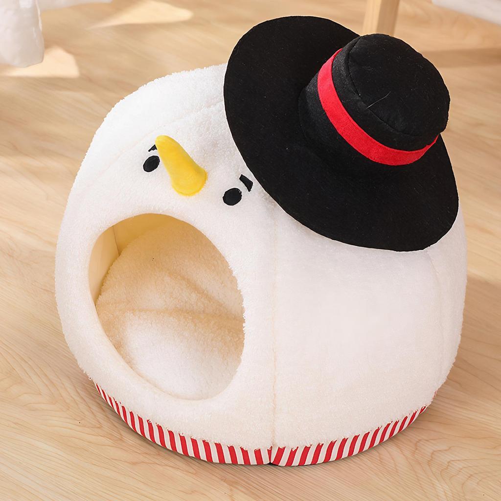Cat Nest Bed Cute Soft Snowman-Shaped Pet Furniture With Washable Mat Cute Cat Bed For Indoor Winter Travel Car RV Camping Desk