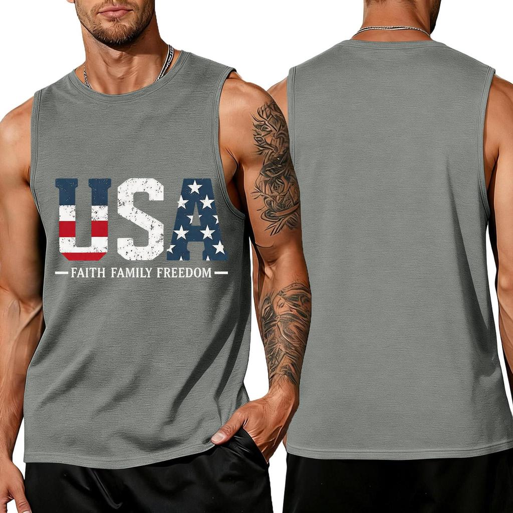 T-shirt sans manches imprimé drapeau du Jour de l'Indépendance, Débardeur décontracté ample pour hommes, pour l'été au quotidien