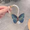 Gradient Blue Butterfly Pearl Ponytail Hair Clip - Women's Retro 2023 Comb & Grab Clip