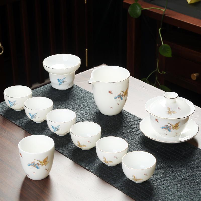 Ceramic suet jade porcelain kung fu tea set with gifts for home use