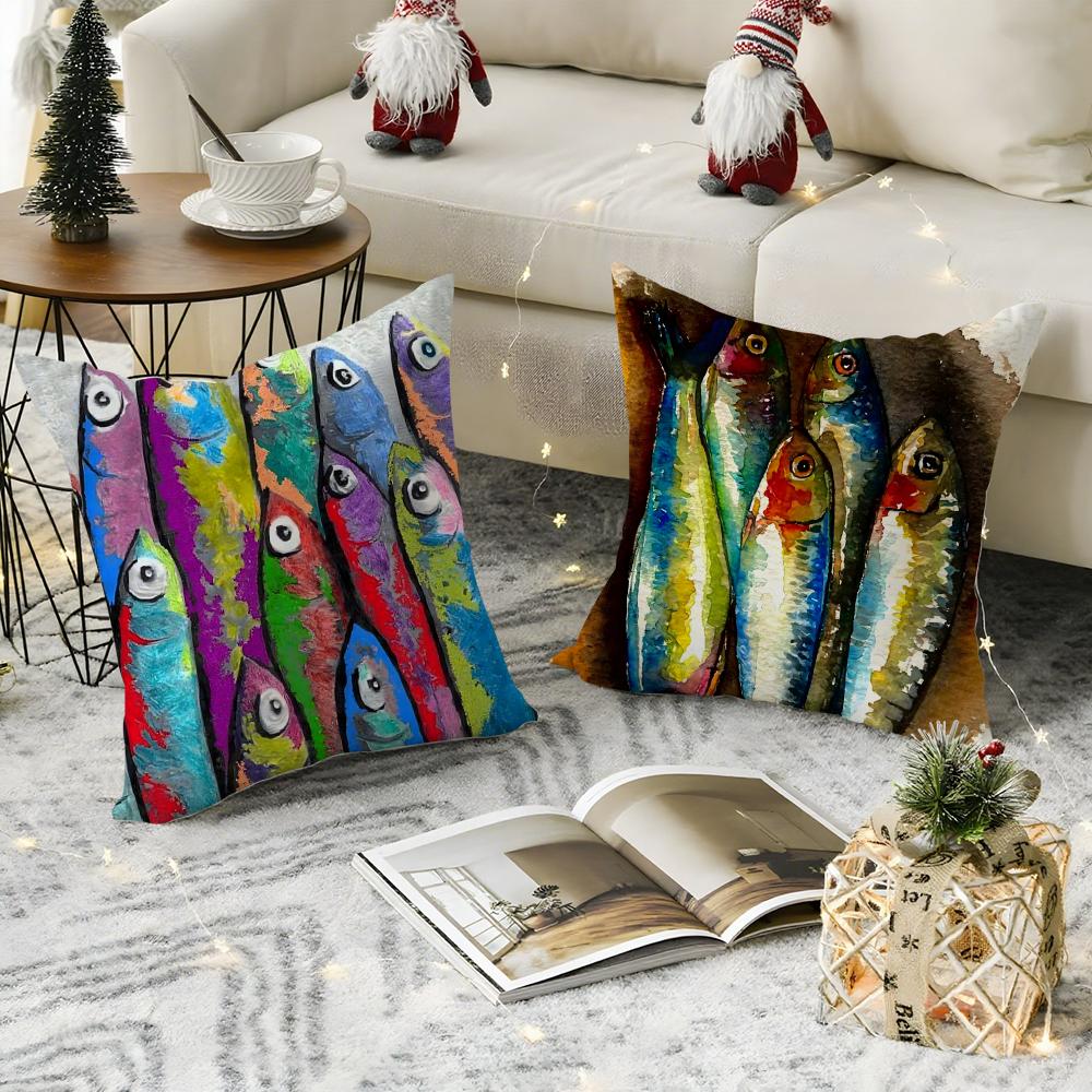 Colorful Sardine Lobster Pillow Case Living Room Sofa Decorative Cushion Cover Simple Household Light Luxury Printed Pillow