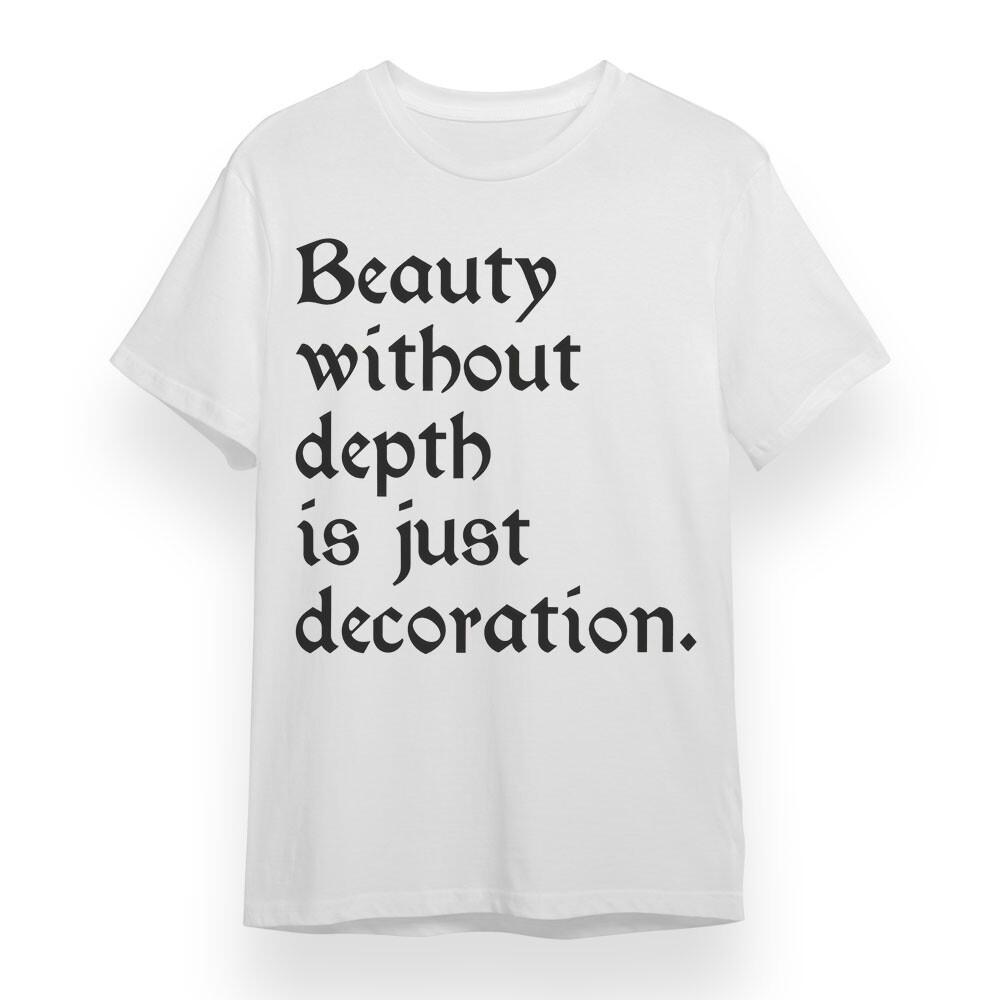 

Женская оверсайз футболка с принтом Красота без глубины Белая 100% Хлопок L