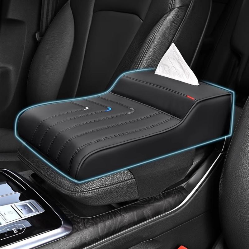 Car Armrest Box Height Increase Pad with Tissue Dispenser Car Armrest Leather Non-slip Memory Foam Pillow Protective Cover