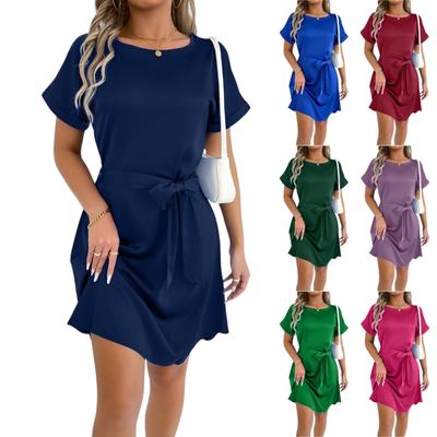 Vestido boho de manga curta para mulheres, casual, solto, verão, vestido de verão, estampa floral, com bolsos