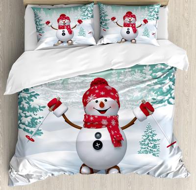 Schnee Weihnachten Bettbezug Set, Dekoratives 3-teiliges Bettwäscheset mit 2 Kissenbezügen, Einzel-, King-, Queen-, Twin-Size Bettkollektion