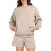 Women's Fashion Sportswear Casual Long-Sleeved Pullover Sweatshirt Drawstring Shorts Set