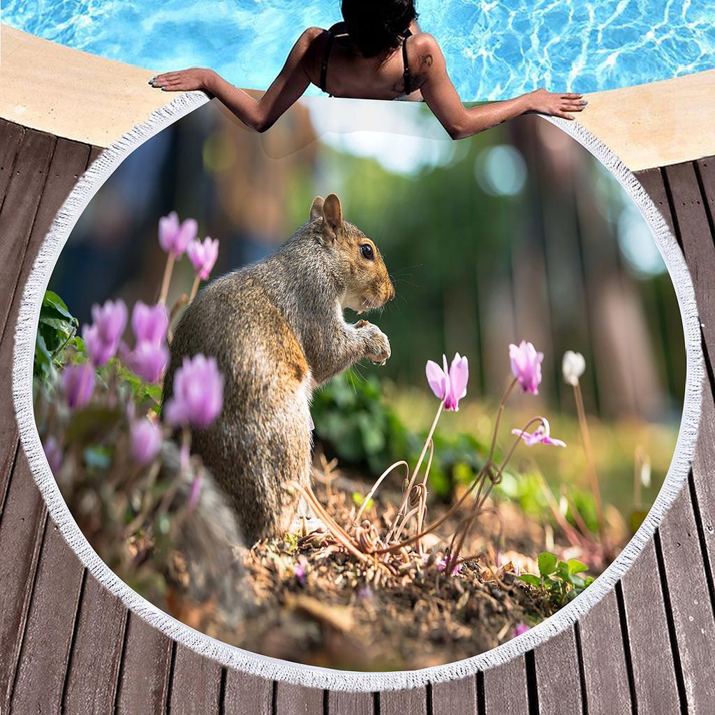 Wild Animal Print Round Beach Towel with Tassels, Sand Resistant Beach Blanket, Absorbent Quick Dry Pool Towel Soft Picnic Mat
