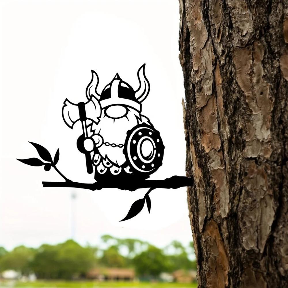 1pc Metal Viking Gnome Yard Decoration – Unique Metal Art for Garden, Tree, Backyard, and Outdoor Spaces. Perfect Garden Gift