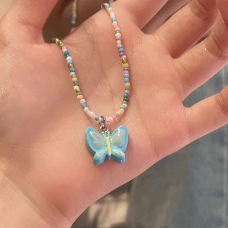 Verschiedene Mädchen farbige Schmetterling Perlenkette weiblich süß Kinder Sommer niedlich Cartoon Schlüsselbein Kette Trend