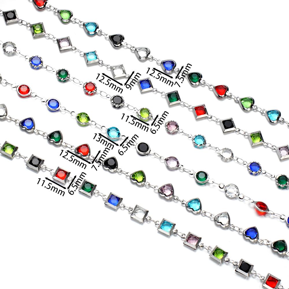 1Meter/Pack Stainless Steel Love Heart Round Shape Crystal Glass Chains for DIY Necklace Bracelet Jewelry Making Accessories