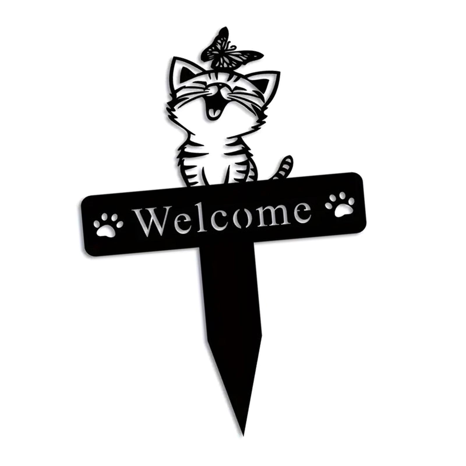 

Практичная железная табличка «Добро пожаловать» с кошкой для использования на открытом воздухе в садах и дворах. Деликативные сварные аксессуары для кошачьей скульптуры