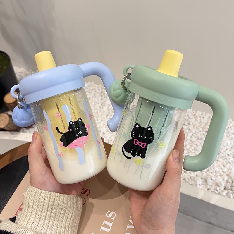 High Borosilicate Glass High Temperature Resistant Portable Straw Cup Tea and Water Separation  Large Capacity Student Water Cup