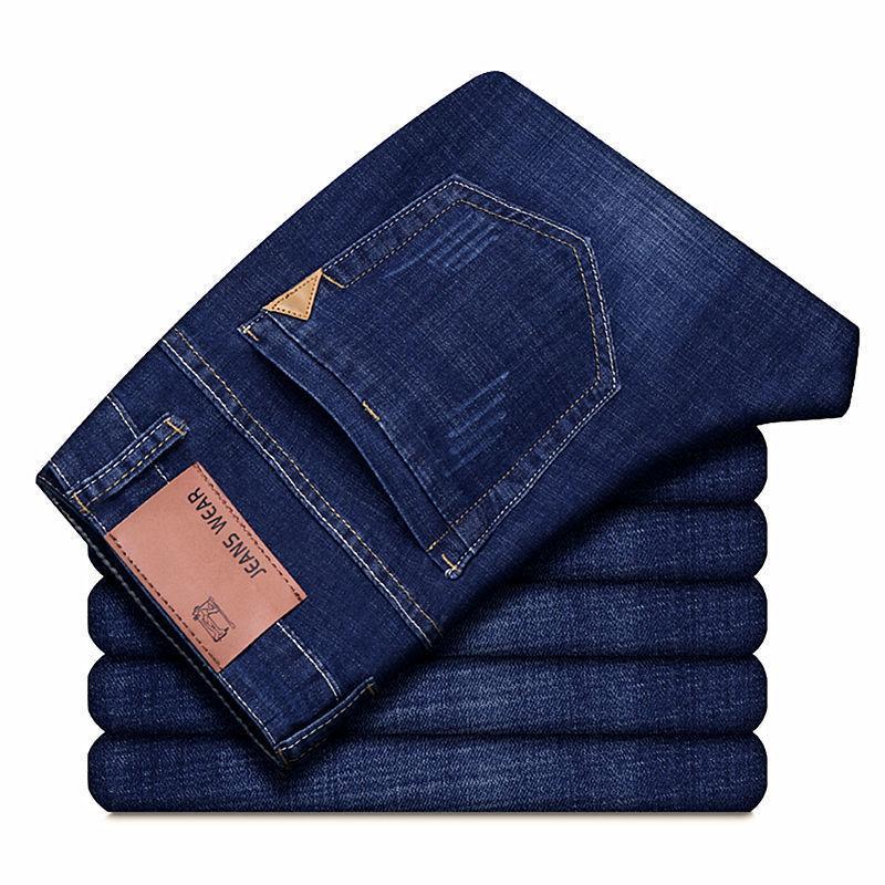 Autumn and winter velvet thickened jeans large size loose straight elastic casual high waist middle man