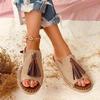 Women's Ladies Fashion Casual Flat Fringe Shoes Slippers Peep Toe Sandals