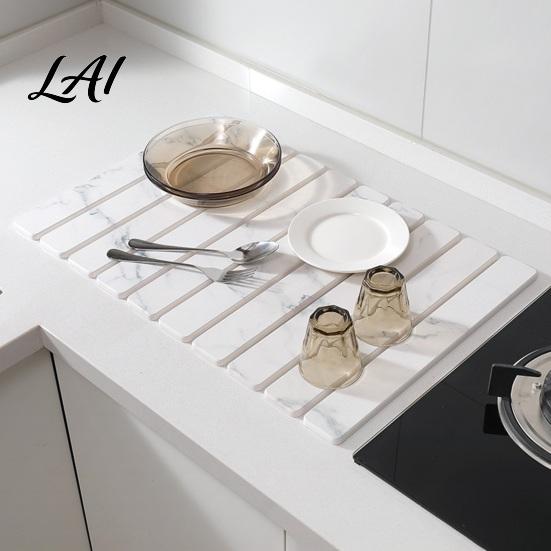 Foldable Kitchen Sink Organizer Diatomaceous Dish Drying Mat Collapsible Absorbent Drain Pad Large Capacity Rack Heat Resistant Multipurpose