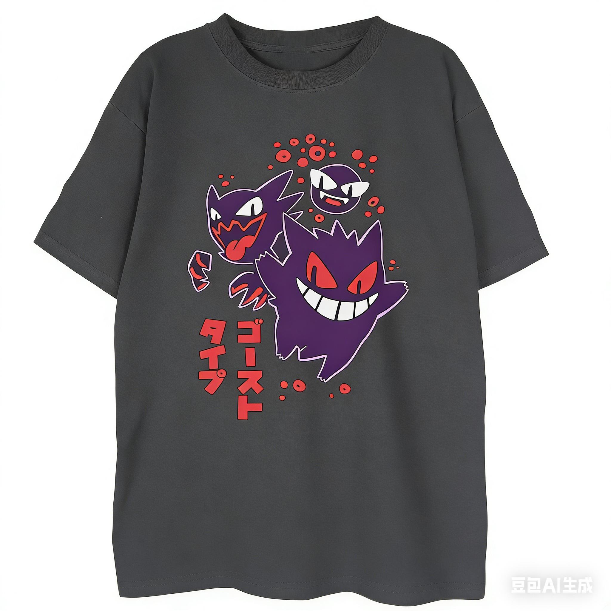 

Anime Pokémon Gengar Vintage Tshirt Unisexs and Womens Cotton Summer Clothing Breathable Fashion Round Neck Short Sleeve Top S