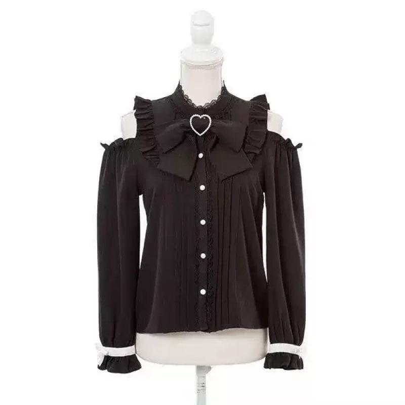 Cross-Border Europe Cute Versatile Japanese Style Bow Long Sleeve Ruffle Shirt for Women
