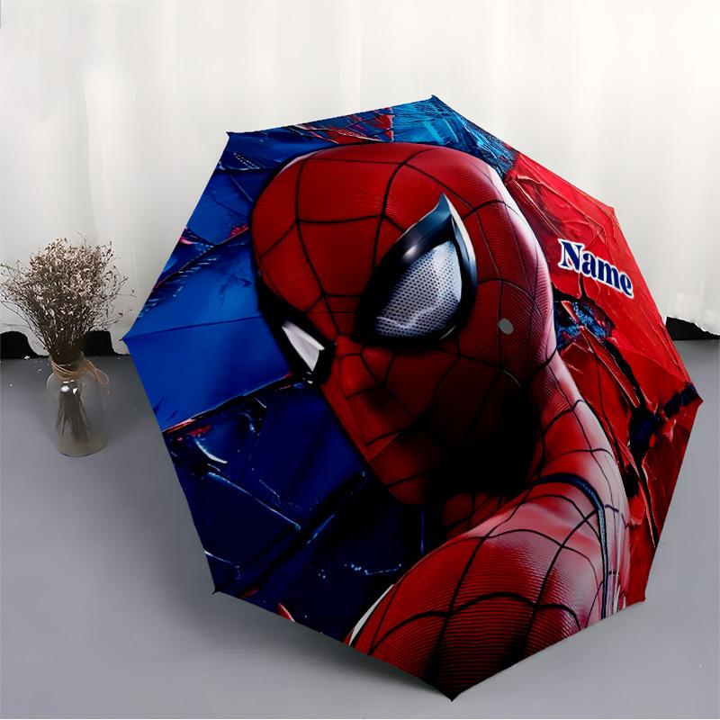 1PC SpiderMan Custom Name Automatic Open/Close, 8-Rib Durable Frame Compact Travel Umbrella for Men & Women D1222007