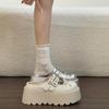 Double-button Thick-soled Round-toe Slip-on Shoes for Women, Anti-slip and Height-enhancing Shoes