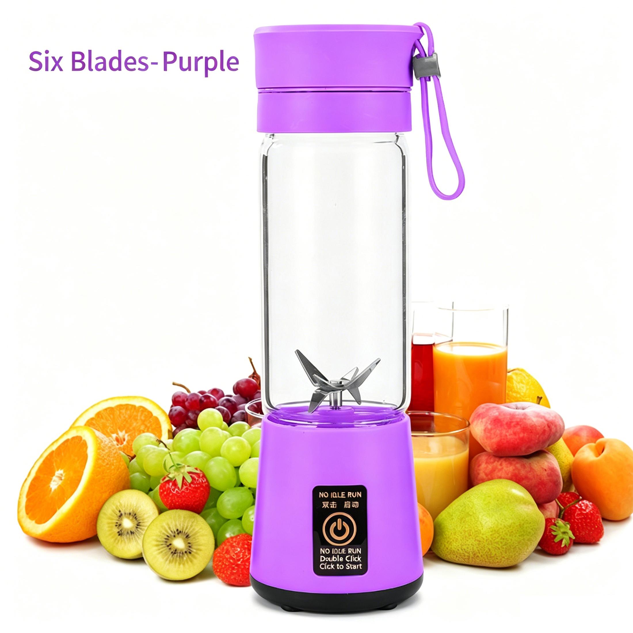 Portable 6 Blades Juicer Cup, 380ml USB Rechargeable Smoothie Blender, 2000mah 3.7v Electric Fruit Mixer for Shakes, Smoothies, Food, Travel, Gym, Car