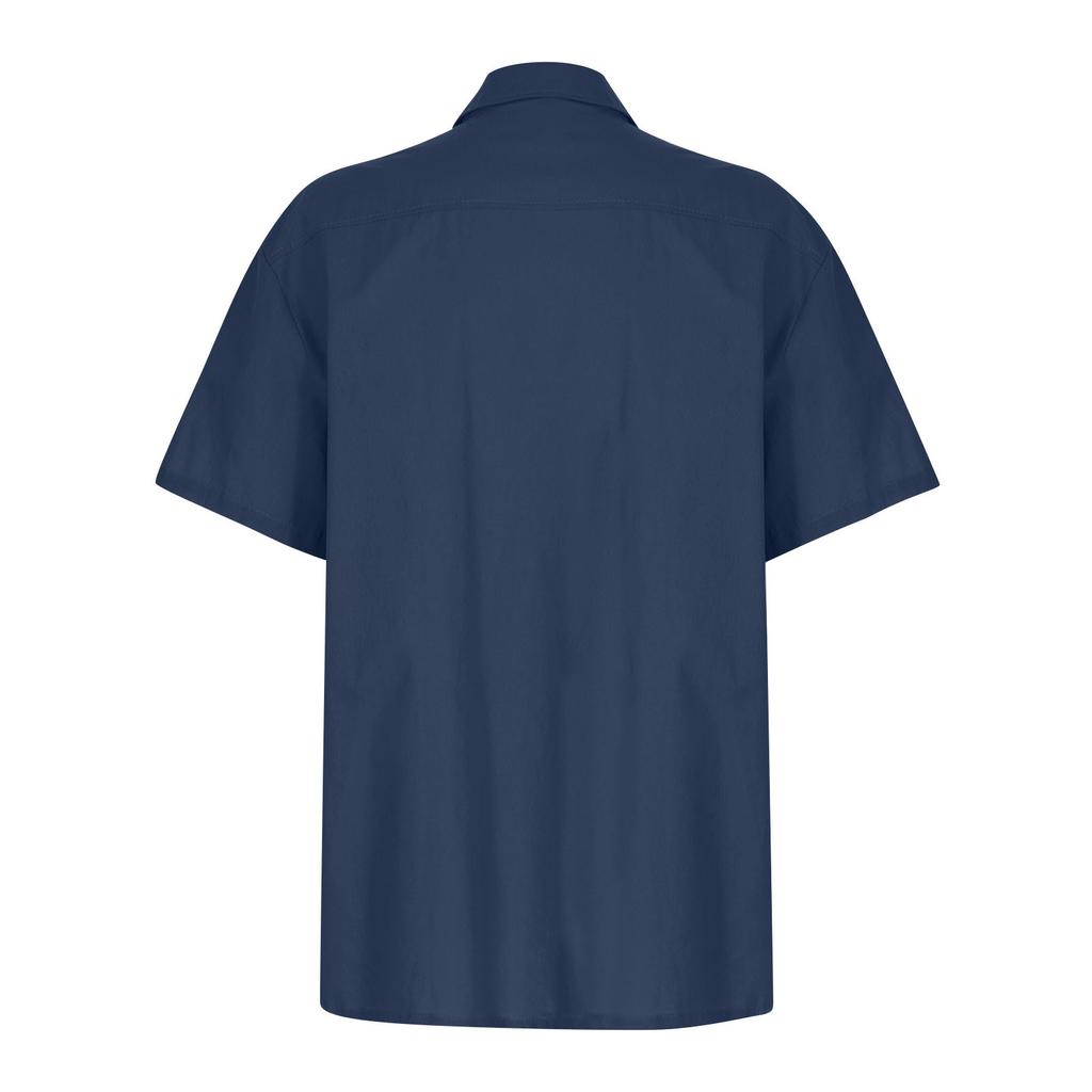 Summer Men's Collar Pocket Short Sleeved Cardigan Solid Color Shirt Top