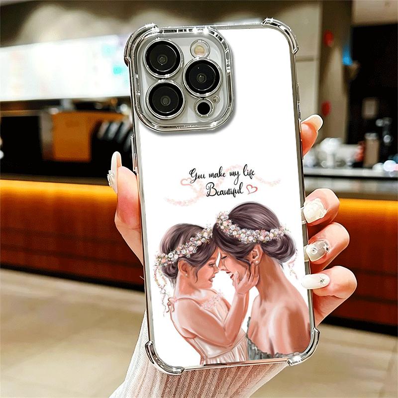 

Mom Baby Girls Theme Plating Phone Case For Iphone 16 17 Pro Max Air 16E 14 15 Plus 12 13 Mini Anti-Fall Airabag Cover iPhone 17