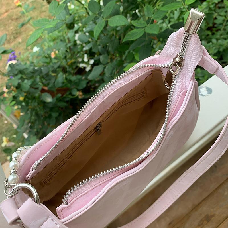 Korejský styl kapesní taška módní nová perlová řetízková taška sladká a roztomilá zipová axilární taška pro ženy pevná crossbody taška přes rameno
