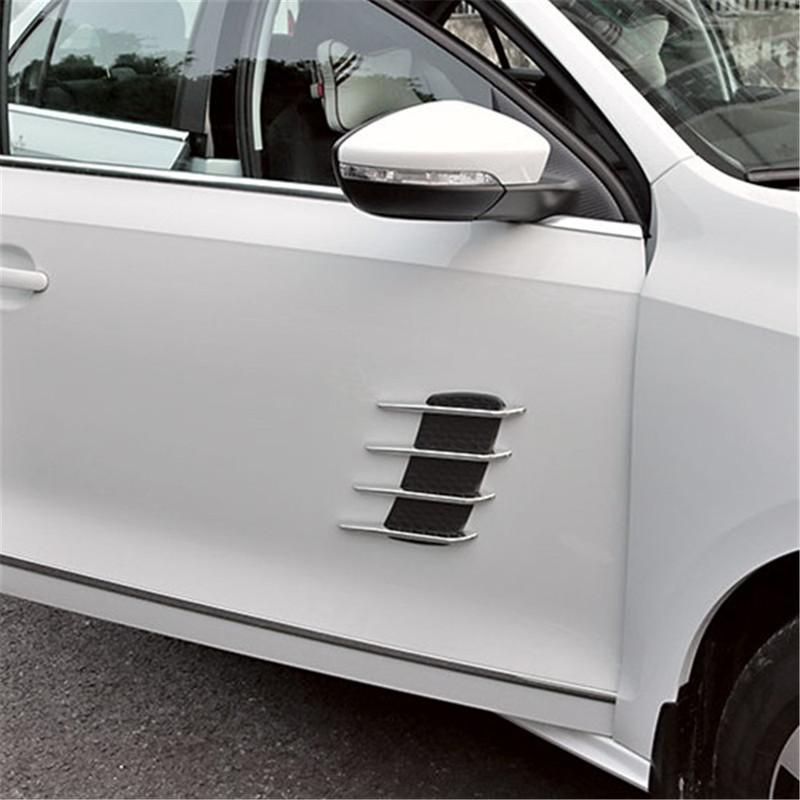 Universal Car Hood Side Flow Vent Fender Air Net Door Decals Auto Sticker DIY Simulation Car Shark Gills Outlet Soft +ABS Plated