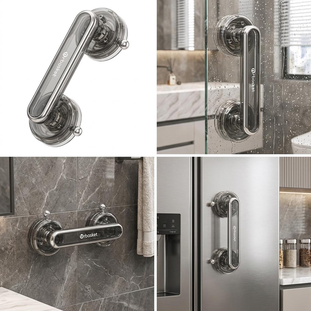 Bathroom Suction Cup Grab Bar, Non‑Slip Waterproof Removable Door Handle for Sliding Door, Wardrobe & Cabinet, No Drilling
